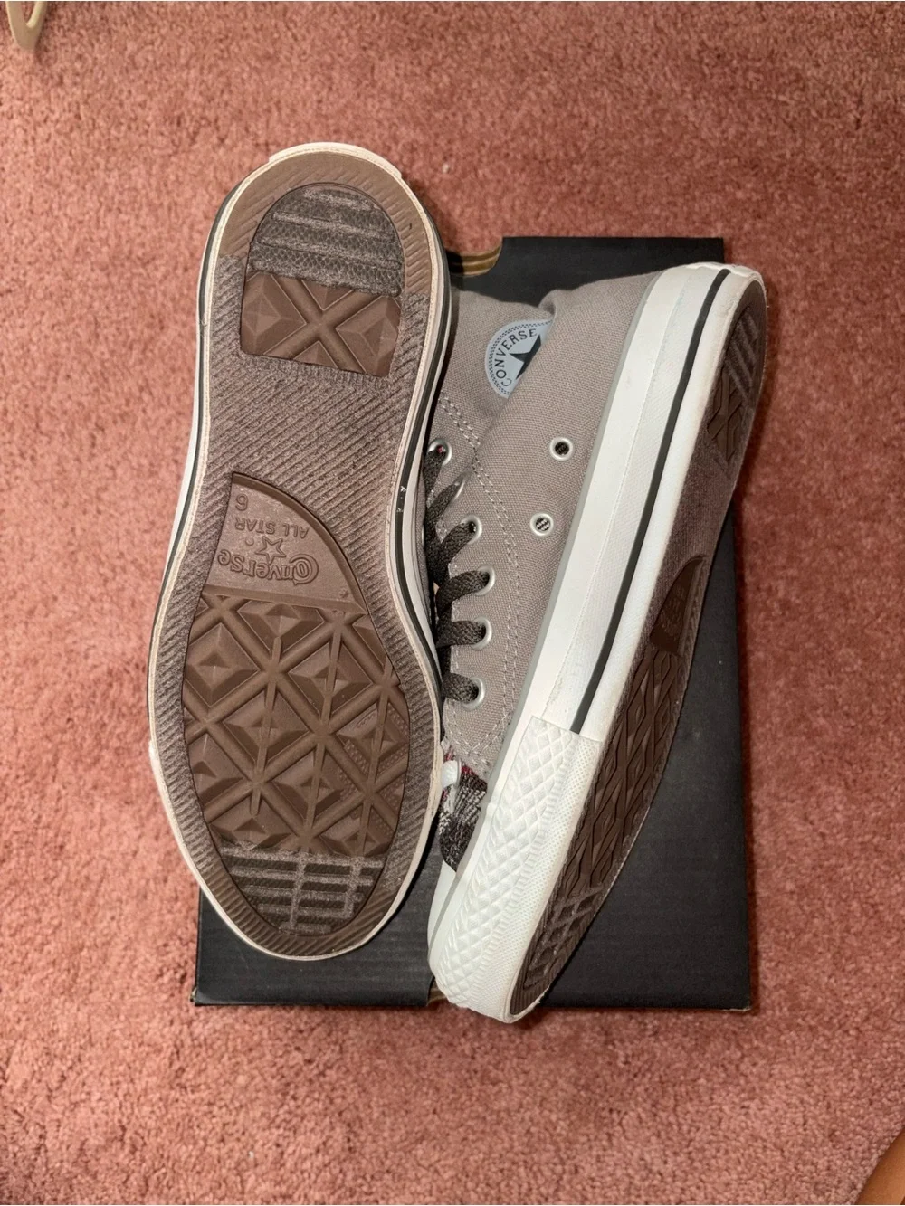 Converse Kids High Top Sneakers in Gray with Plaid Trim